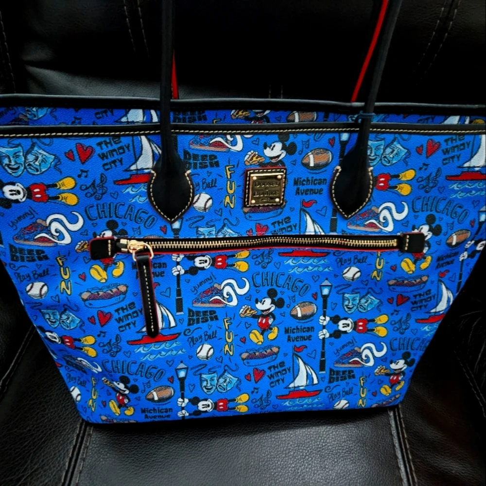 DOONY & BURKE Disney Mickey Mouse Chicago Travel Should Tote Bag, Blue - Picture 1 of 3